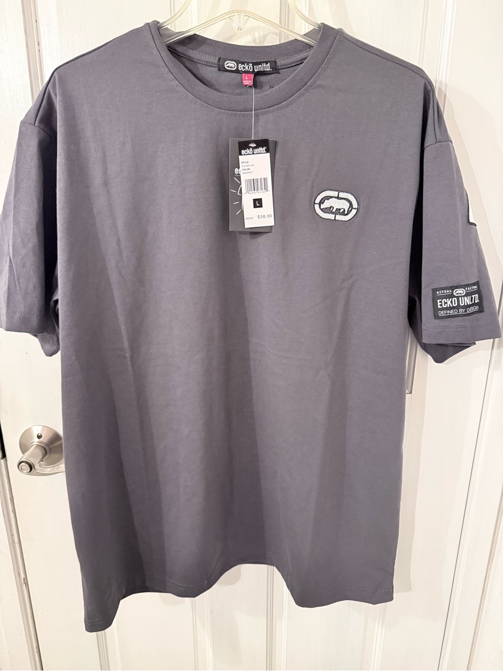 Ecko Unlimited Men's Gray Logo Short Sleeve Tee with Chest Patch